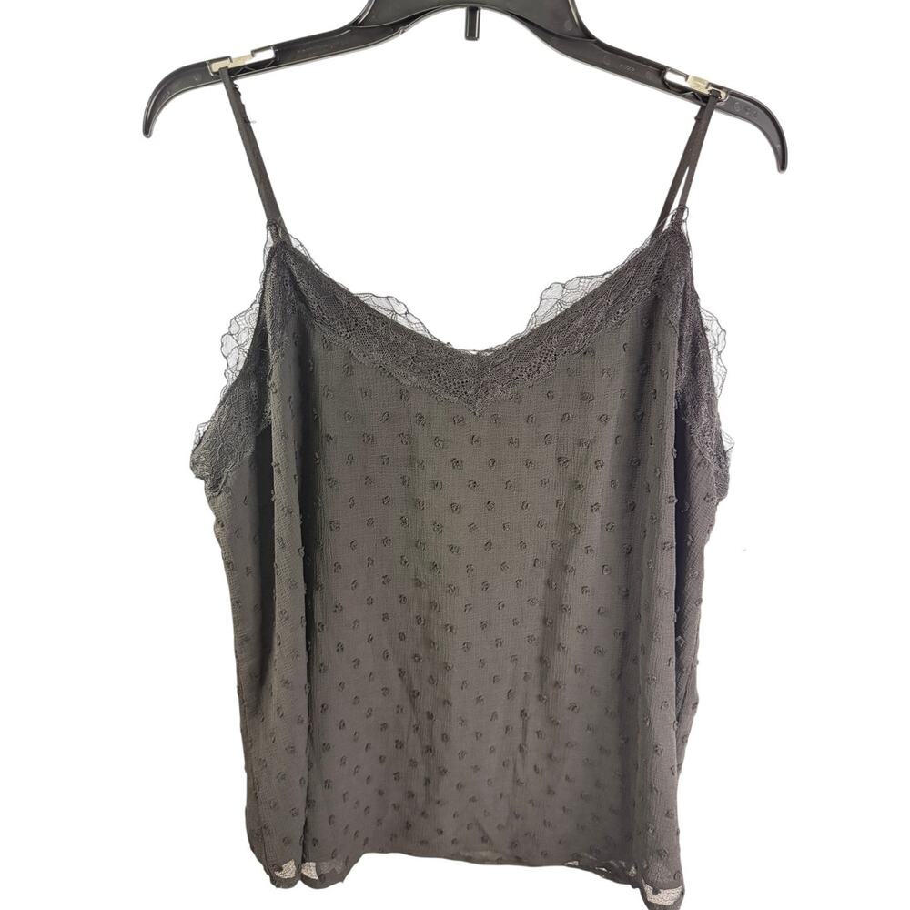 SO NWT Black Swiss Dot Lace Trim Cami Tank Top 1X Adjustable Straps